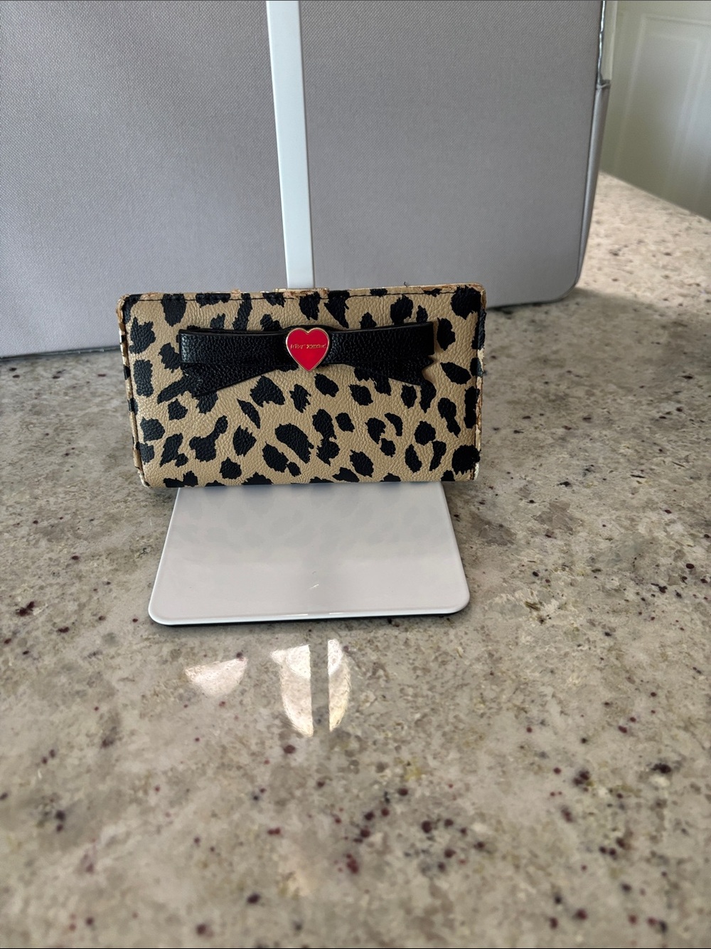 Betsey Johnson Leopard Print Card Holder with Heart Accent